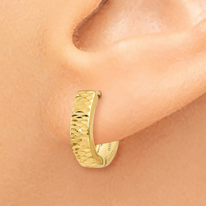 14K Gold Textured and Polished Hinged Hoop Earrings