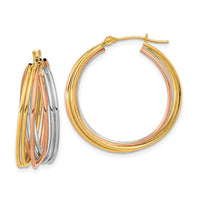 Thumbnail for 14k Tri-color Fancy Hollow Tube Hoops