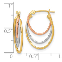 Thumbnail for 14k Tri-Color Diamond-cut Graduated 3 Ring Hoops