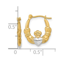 Thumbnail for 14k w/White Rhodium Polished Claddagh Hoops