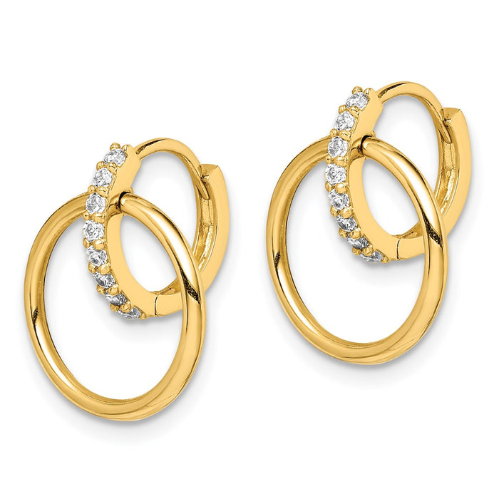 14K CZ Circle Dangle Hinged Hoop Earrings