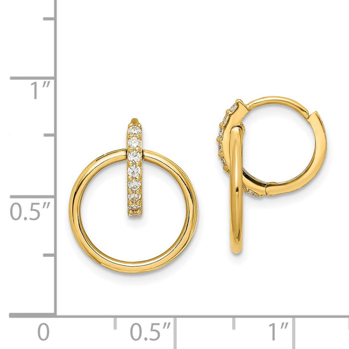 14K CZ Circle Dangle Hinged Hoop Earrings