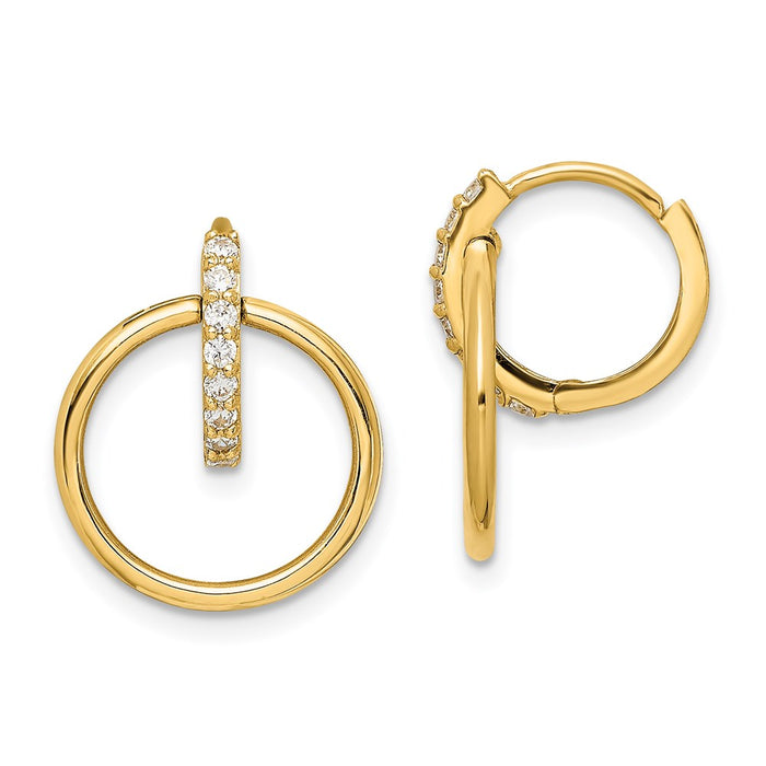 14K CZ Circle Dangle Hinged Hoop Earrings