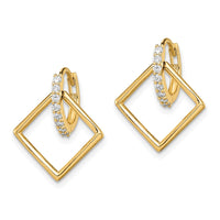 Thumbnail for 14K CZ Square Dangle Hinged Hoop Earrings
