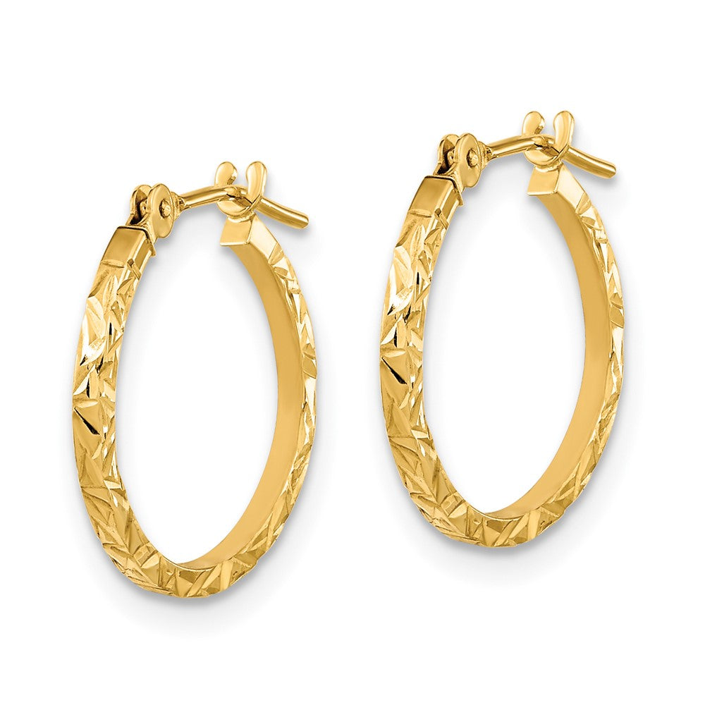 14K Polished Diamond Cut Texture Design Hoop Earrings