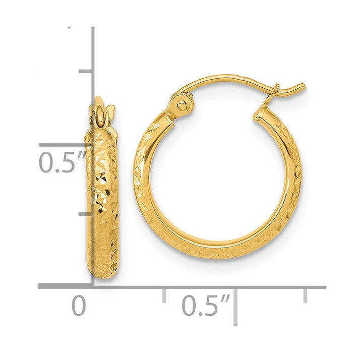 14K Diamond Cut Hoop Earrings