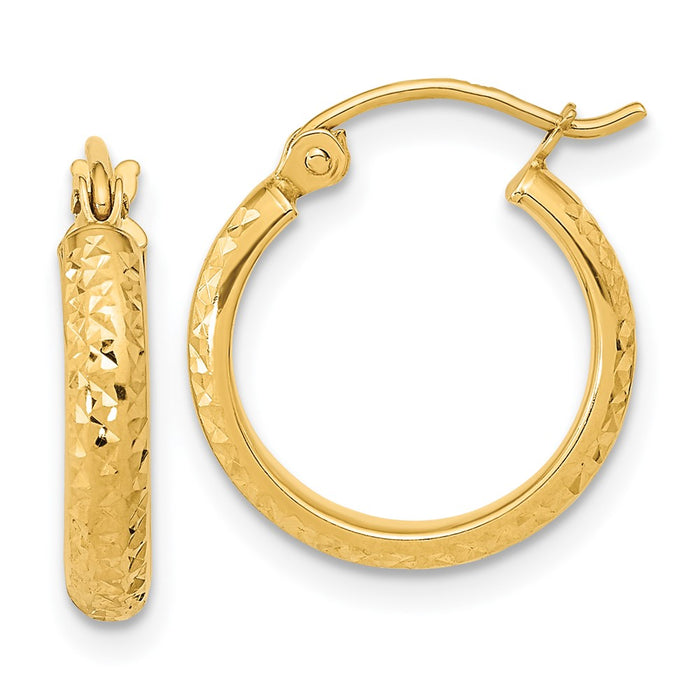 14K Diamond Cut Hoop Earrings