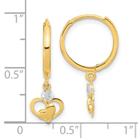 Thumbnail for 14K Polished CZ Dangle Heart Hoop Earrings
