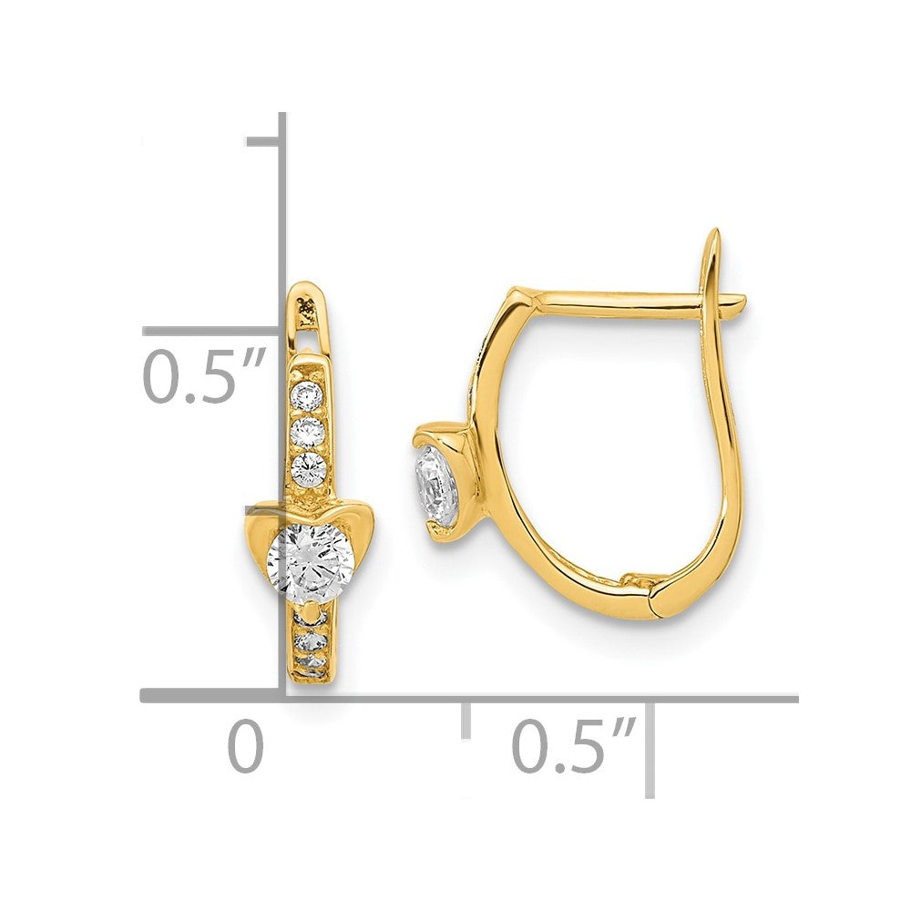14K Polished CZ Heart Hoop Earrings