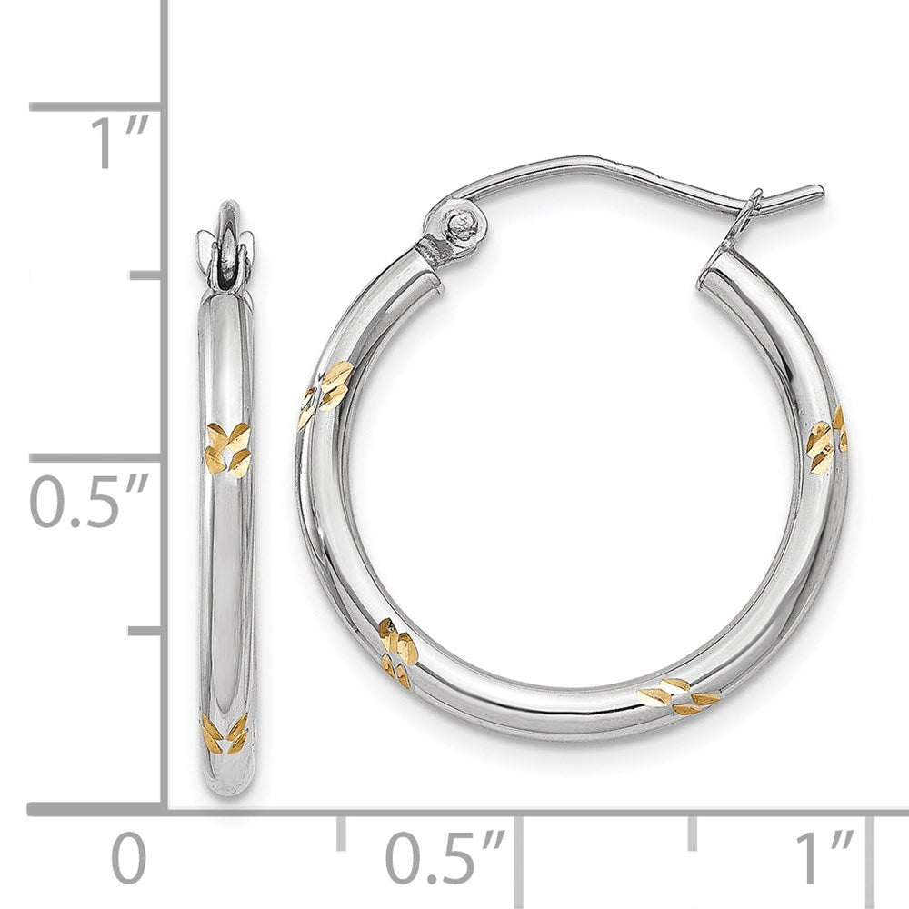 14k White Gold and Yellow Rhodium Hoop Earrings