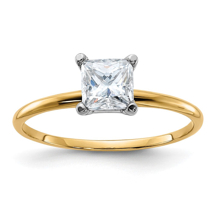 14k 3/4ct. D E F Pure Light Princess Moissanite Solitaire Ring