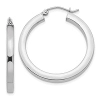Thumbnail for 14k White Gold 3mm Polished Square Tube Hoop Earrings