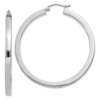 Thumbnail for 14k White Gold 3mm Polished Square Tube Hoop Earrings