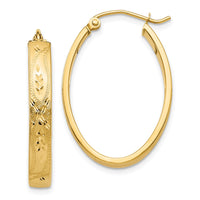 Thumbnail for 14k Satin & Diamond-Cut Oval Hoop Earrings