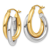 Thumbnail for 14k Two-tone Polished Double Tube Hoop Earrings