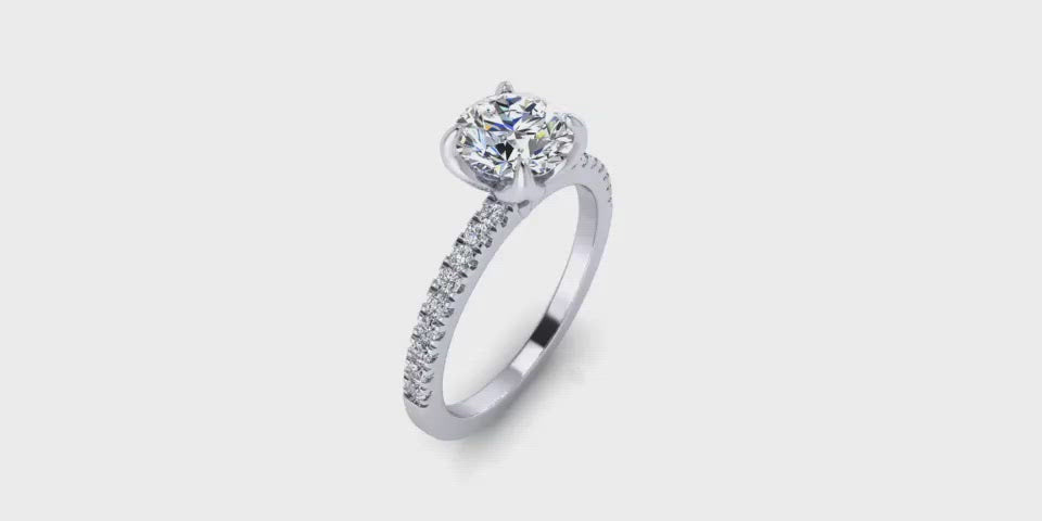 Round Brilliant Diamond Engagement Ring with Side Diamonds-Angelucci-Jewelry