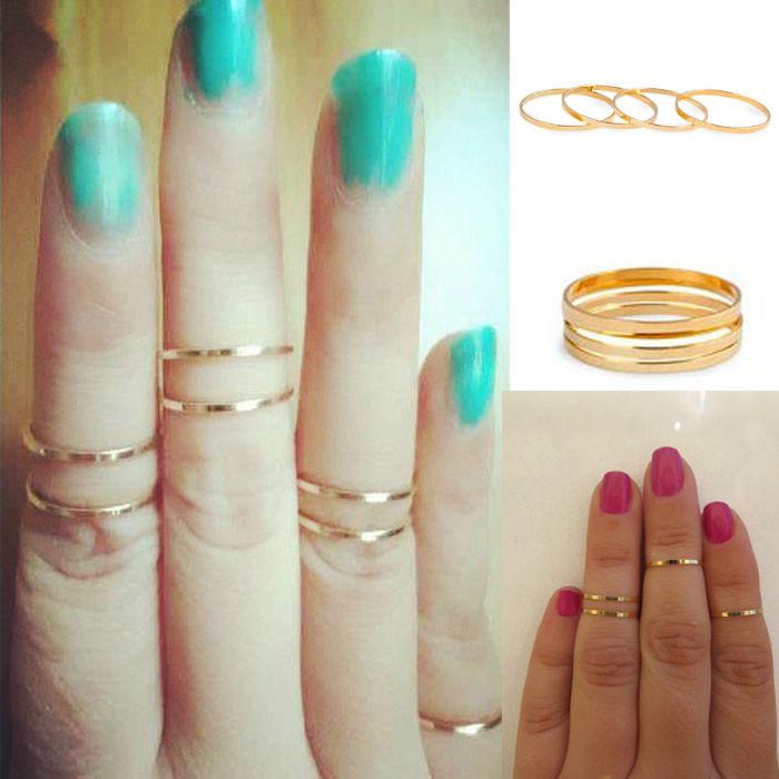 5PCS/Set Gold Stack Plain Cute Above Knuckle Ring Band Midi Ring  Angelucci Jewelry Default Title  
