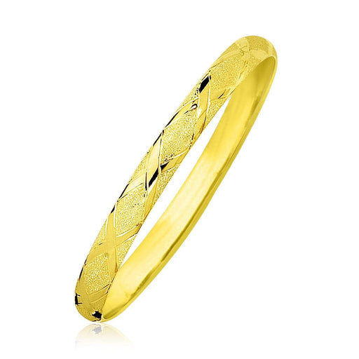 10k Yellow Gold Slender Diamond Pattern Textured Bangle Bangles Angelucci Jewelry   