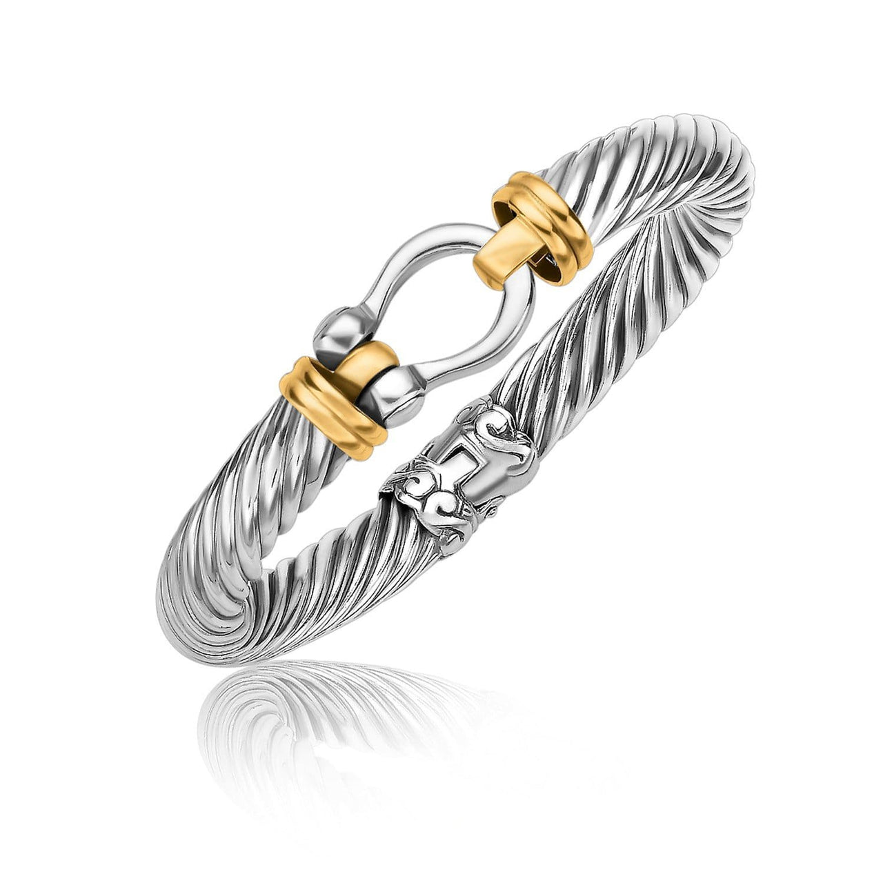 18k Yellow Gold and Sterling Silver Bracelet with a Horseshoe Style Station Bangles Angelucci Jewelry   