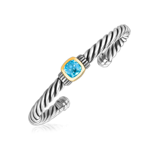 18k Yellow Gold and Sterling Silver Blue Topaz Open Cable Style Cuff Bangle Bangles Angelucci Jewelry   