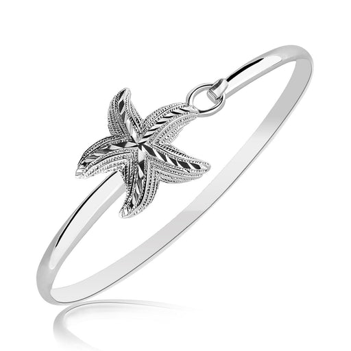 Sterling Silver Starfish Motif Slim Bangle with Rhodium Plating Bangles Angelucci Jewelry   