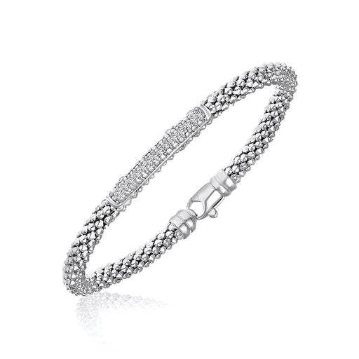 Sterling Silver Rhodium Finished Diamond Accented Popcorn Bangle (.14cttw) Bangles Angelucci Jewelry   