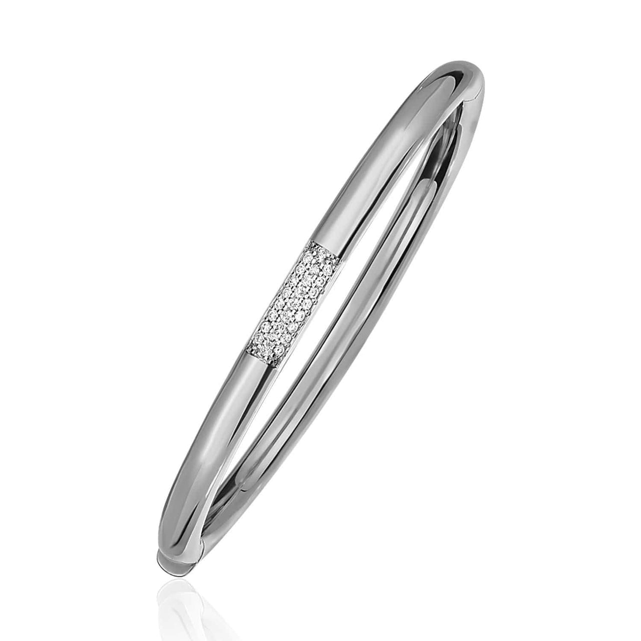 14k White and Diamond Domed Bangle Bracelet with Clasp (1/5 cttw) Bangles Angelucci Jewelry   