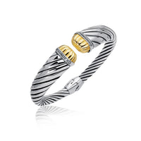 Thumbnail for 18k Yellow Gold and Sterling Silver Diamond Decorated Cuff Bangle (.11 cttw) Bangles Angelucci Jewelry   