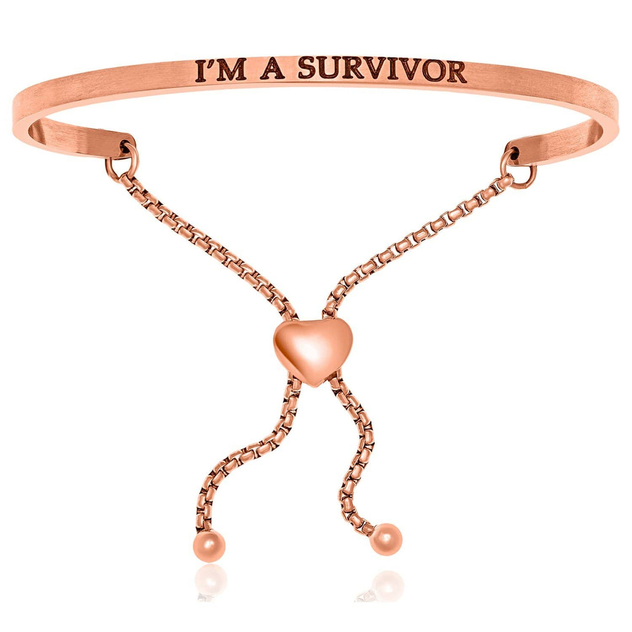 Pink Stainless Steel I'm A Survivor Adjustable Bracelet Bangles Angelucci Jewelry   