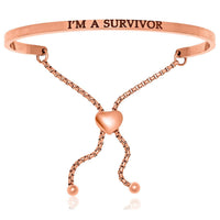 Thumbnail for Pink Stainless Steel I'm A Survivor Adjustable Bracelet Bangles Angelucci Jewelry   