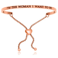 Thumbnail for Pink Stainless Steel I'm The Woman I Want To Be Adjustable Bracelet Bangles Angelucci Jewelry   