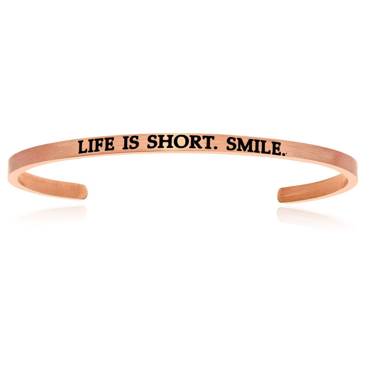 Pink Stainless Steel Life Is Short Smile Cuff Bracelet Bangles Angelucci Jewelry   