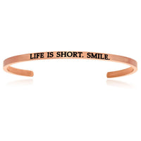 Thumbnail for Pink Stainless Steel Life Is Short Smile Cuff Bracelet Bangles Angelucci Jewelry   