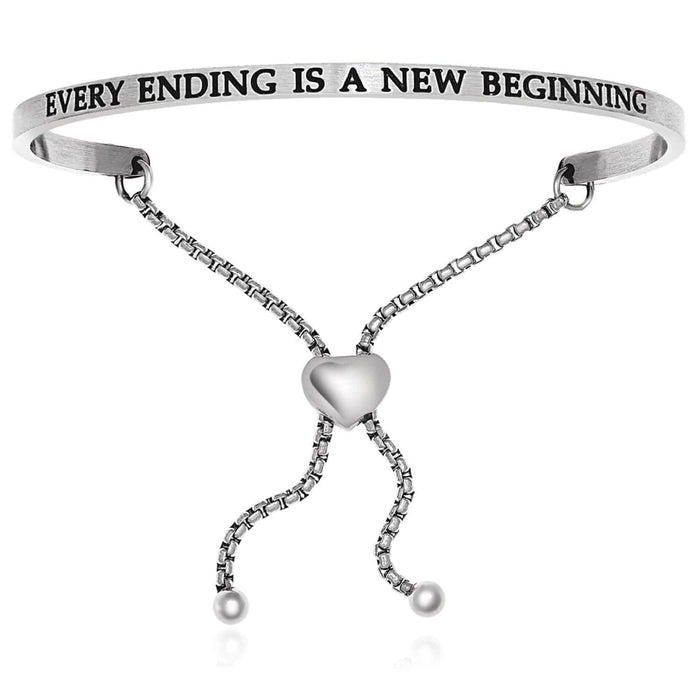 Stainless Steel Every Ending Is A New Beginning Adjustable Bracelet Bangles Angelucci Jewelry   