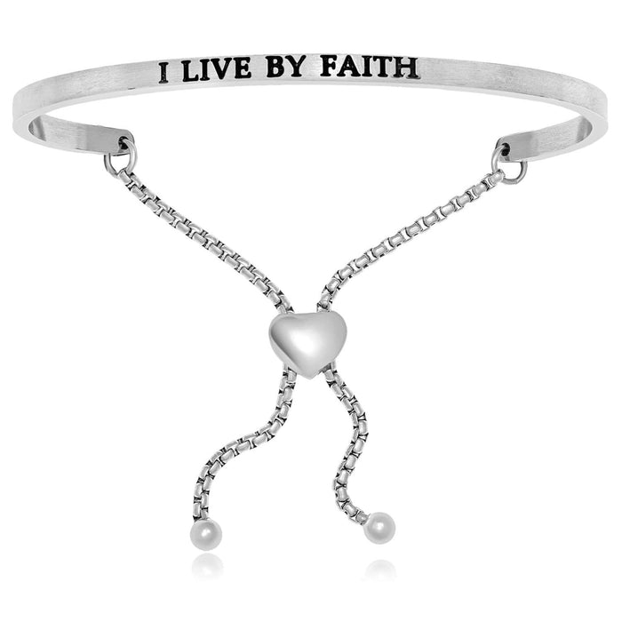 Stainless Steel I Live By Faith Adjustable Bracelet Bangles Angelucci Jewelry   