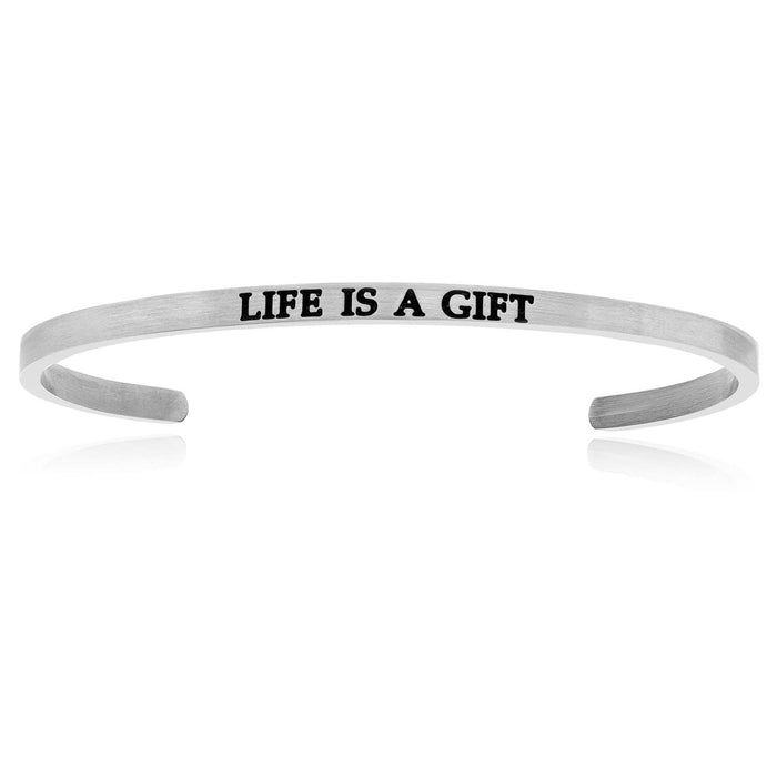 Stainless Steel Life Is A Gift Cuff Bracelet Bangles Angelucci Jewelry   