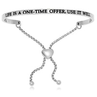 Thumbnail for Stainless Steel Life Is A One Time Offer Use It Well Adjustable Bracelet Bangles Angelucci Jewelry   