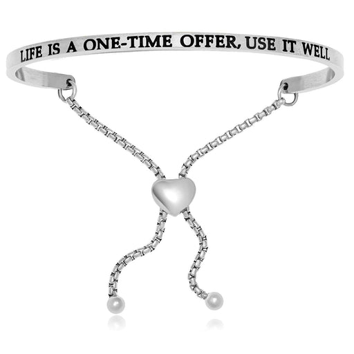 Stainless Steel Life Is A One Time Offer Use It Well Adjustable Bracelet Bangles Angelucci Jewelry   