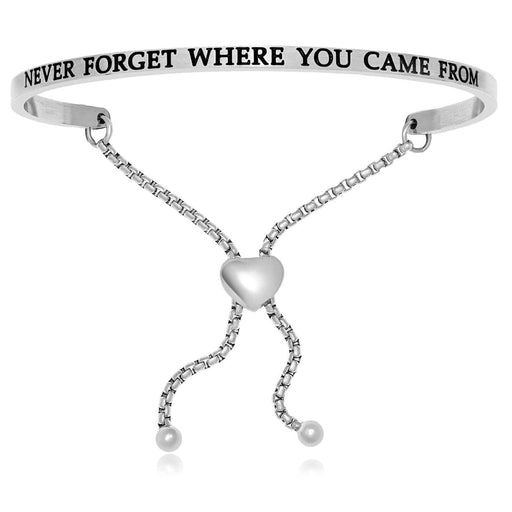 Stainless Steel Never Forget Where You Came From Adjustable Bracelet Bangles Angelucci Jewelry   