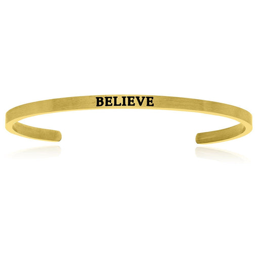 Yellow Stainless Steel Believe Cuff Bracelet Bangles Angelucci Jewelry   