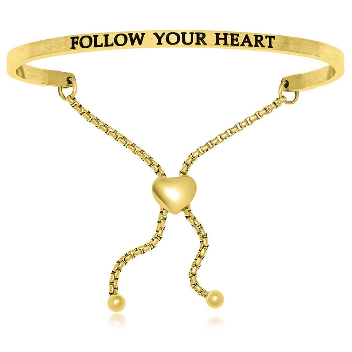 Yellow Stainless Steel Follow Your Heart Adjustable Bracelet Bangles Angelucci Jewelry   