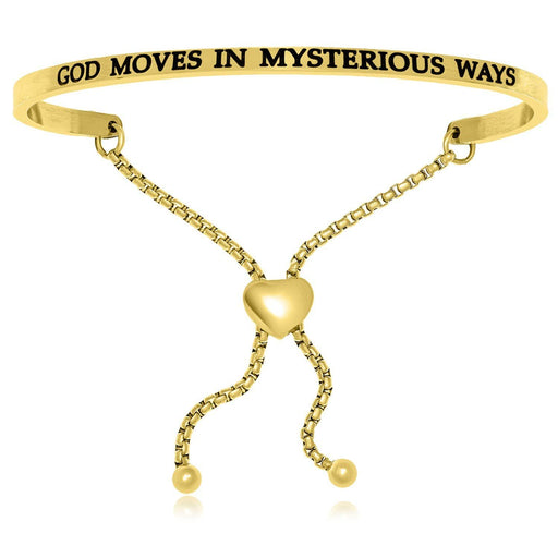 Yellow Stainless Steel God Moves In Mysterious Ways Adjustable Bracelet Bangles Angelucci Jewelry   