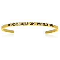 Thumbnail for Yellow Stainless Steel Headphones On World Off Cuff Bracelet Bangles Angelucci Jewelry   