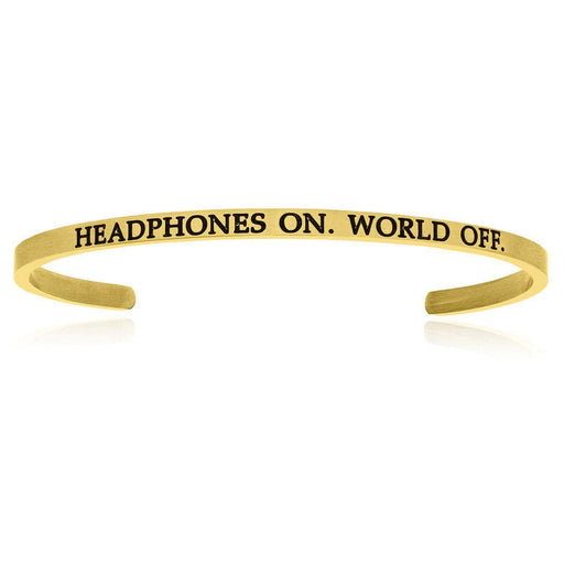 Yellow Stainless Steel Headphones On World Off Cuff Bracelet Bangles Angelucci Jewelry   
