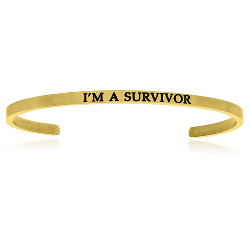 Yellow Stainless Steel I'm A Survivor Cuff Bracelet Bangles Angelucci Jewelry   