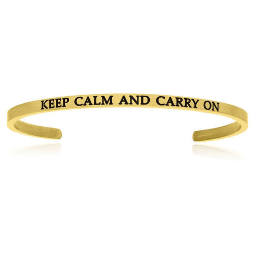 Yellow Stainless Steel Keep Calm And Carry On Cuff Bracelet Bangles Angelucci Jewelry   