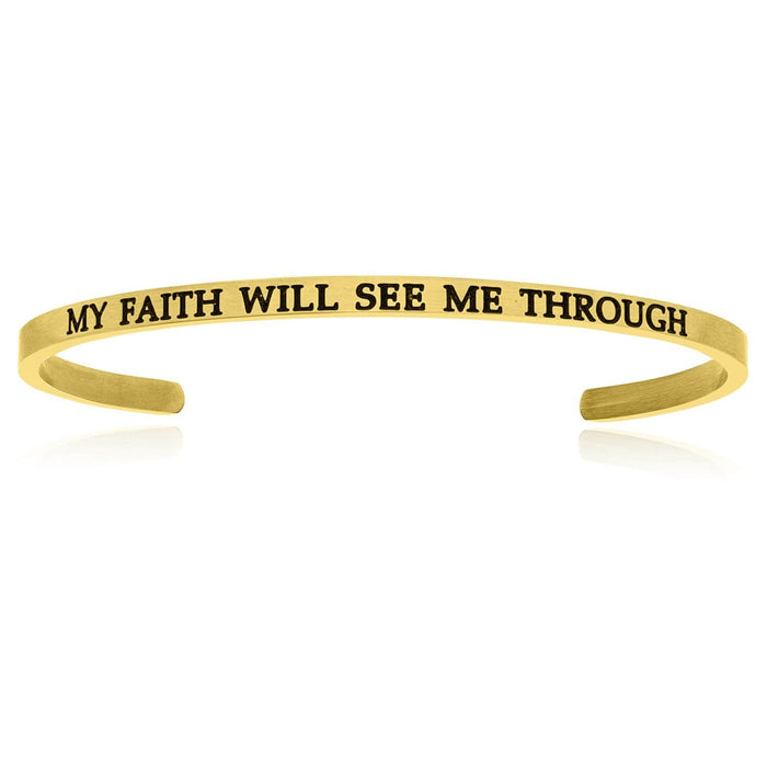 Yellow Stainless Steel My Faith Will See Me Through Cuff Bracelet Bangles Angelucci Jewelry   