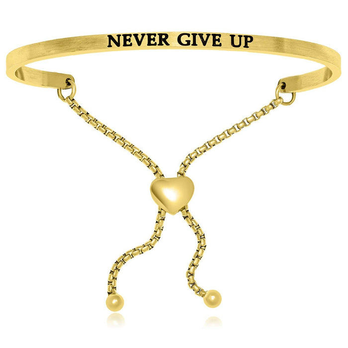 Yellow Stainless Steel Never Give Up Adjustable Bracelet Bangles Angelucci Jewelry   