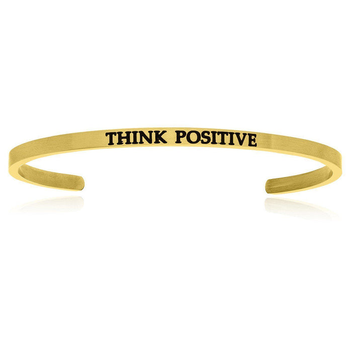 Yellow Stainless Steel Think Positive Cuff Bracelet Bangles Angelucci Jewelry   