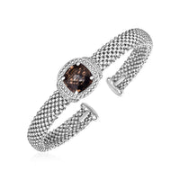 Thumbnail for Popcorn Texture Cuff Bangle with Smokey Quartz and Diamonds in Sterling Silver Bangles Angelucci Jewelry   